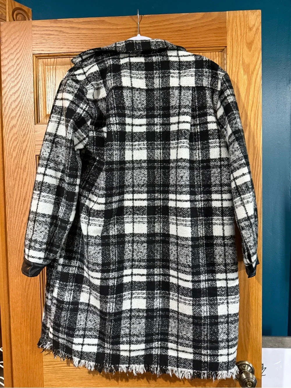 Black & White Plaid Longline Trench Coat - Unbranded
